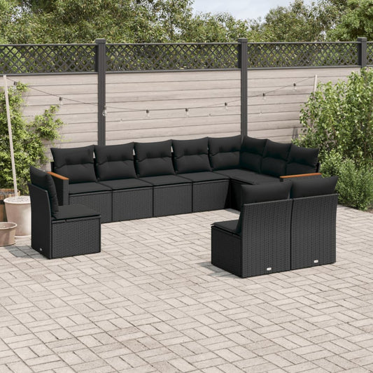 10-delige Loungeset met kussens poly rattan zwart is nu te koop bij PeponiXL, paradijselijk wonen!