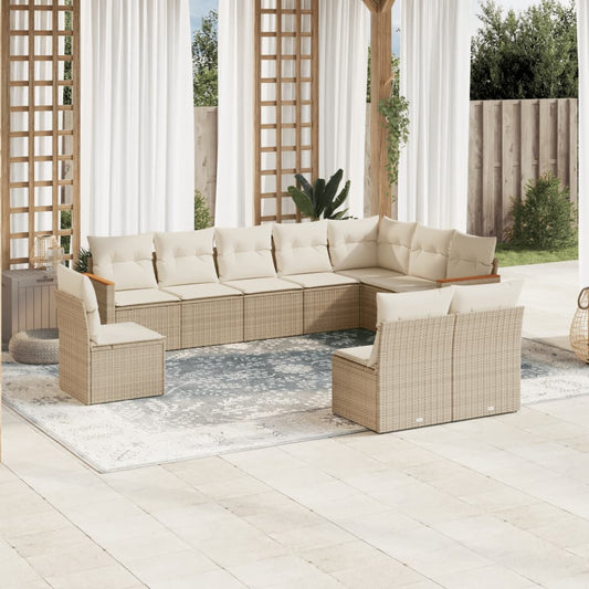 10-delige Loungeset met kussens poly rattan beige is nu te koop bij PeponiXL, paradijselijk wonen!