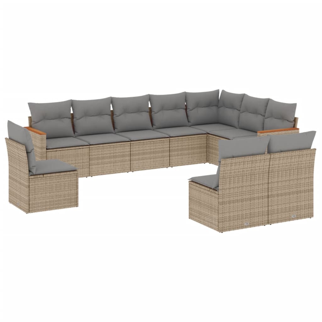 10-delige Loungeset met kussens poly rattan beige is nu te koop bij PeponiXL, paradijselijk wonen!