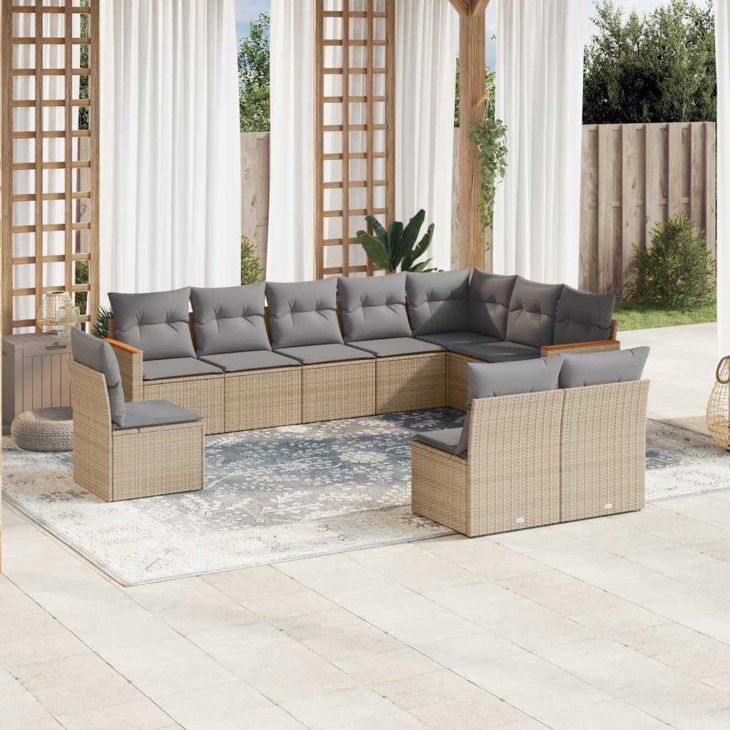 10-delige Loungeset met kussens poly rattan beige is nu te koop bij PeponiXL, paradijselijk wonen!