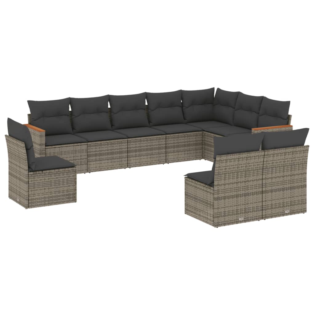 10-delige Loungeset met kussens poly rattan grijs is nu te koop bij PeponiXL, paradijselijk wonen!