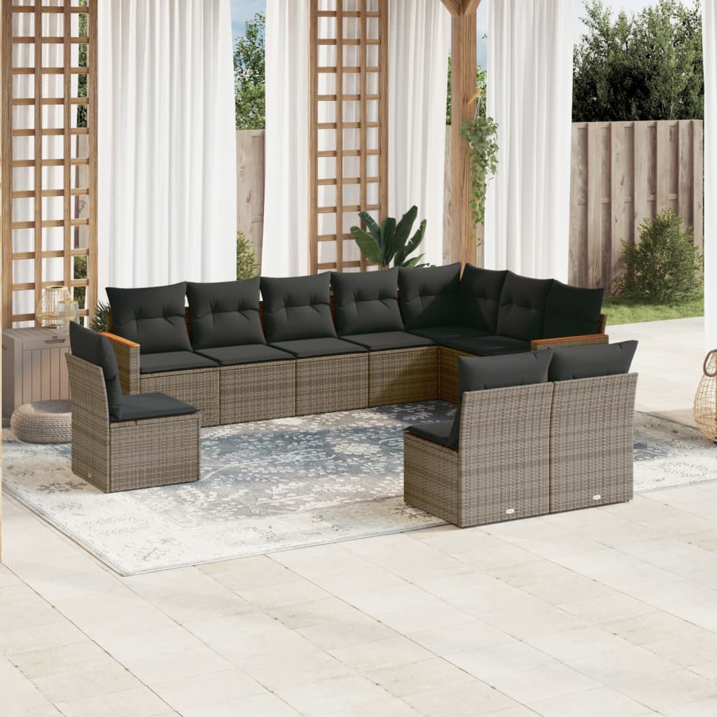 10-delige Loungeset met kussens poly rattan grijs is nu te koop bij PeponiXL, paradijselijk wonen!