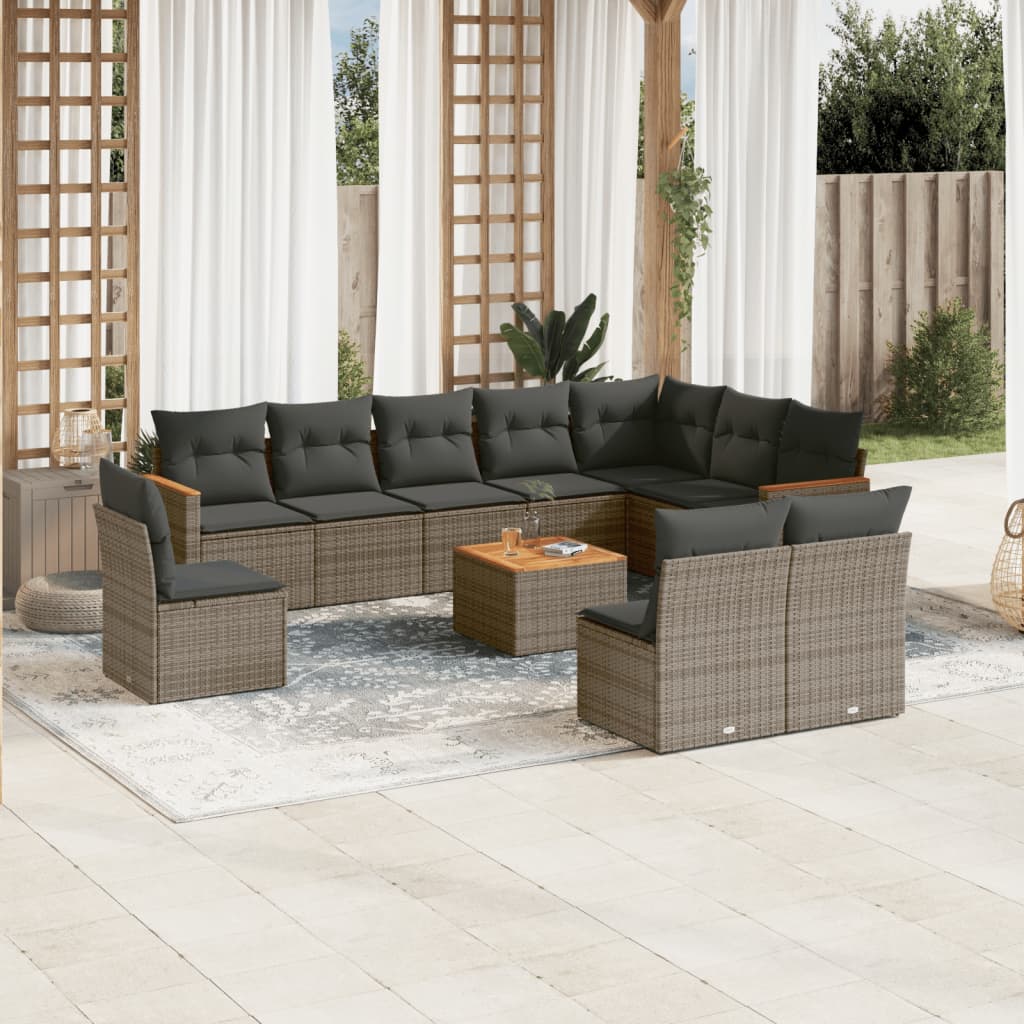 11-delige Loungeset met kussens poly rattan grijs is nu te koop bij PeponiXL, paradijselijk wonen!