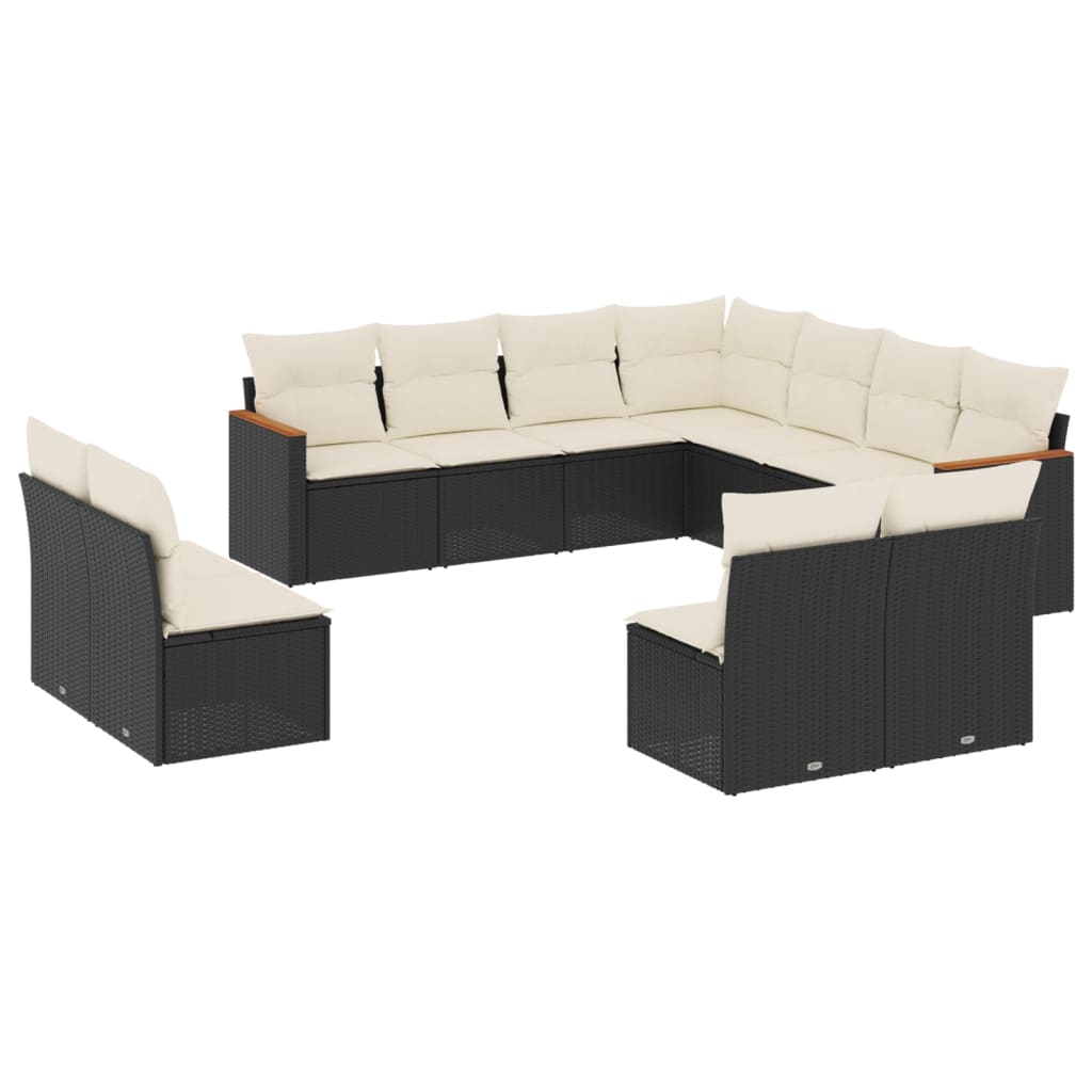 11-delige Loungeset met kussens poly rattan zwart is nu te koop bij PeponiXL, paradijselijk wonen!