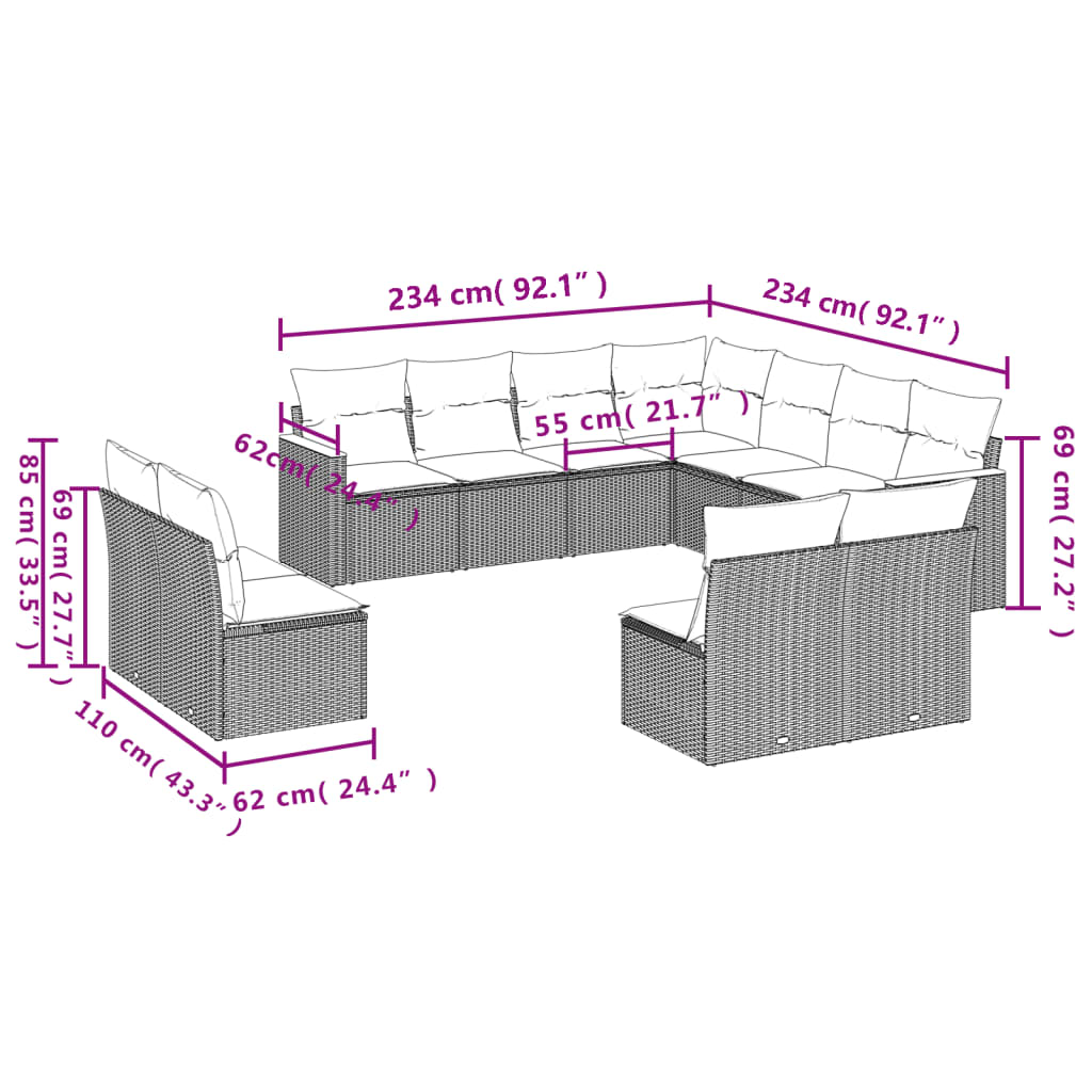 11-delige Loungeset met kussens poly rattan zwart is nu te koop bij PeponiXL, paradijselijk wonen!