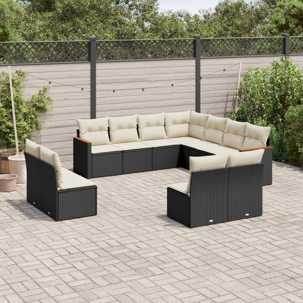 11-delige Loungeset met kussens poly rattan zwart is nu te koop bij PeponiXL, paradijselijk wonen!
