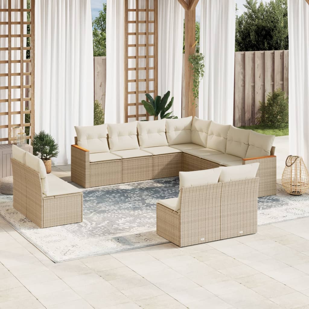 11-delige Tuinset met kussens poly rattan beige is nu te koop bij PeponiXL, paradijselijk wonen!