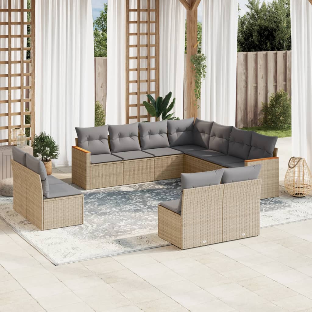 11-delige Tuinset met kussens poly rattan beige is nu te koop bij PeponiXL, paradijselijk wonen!