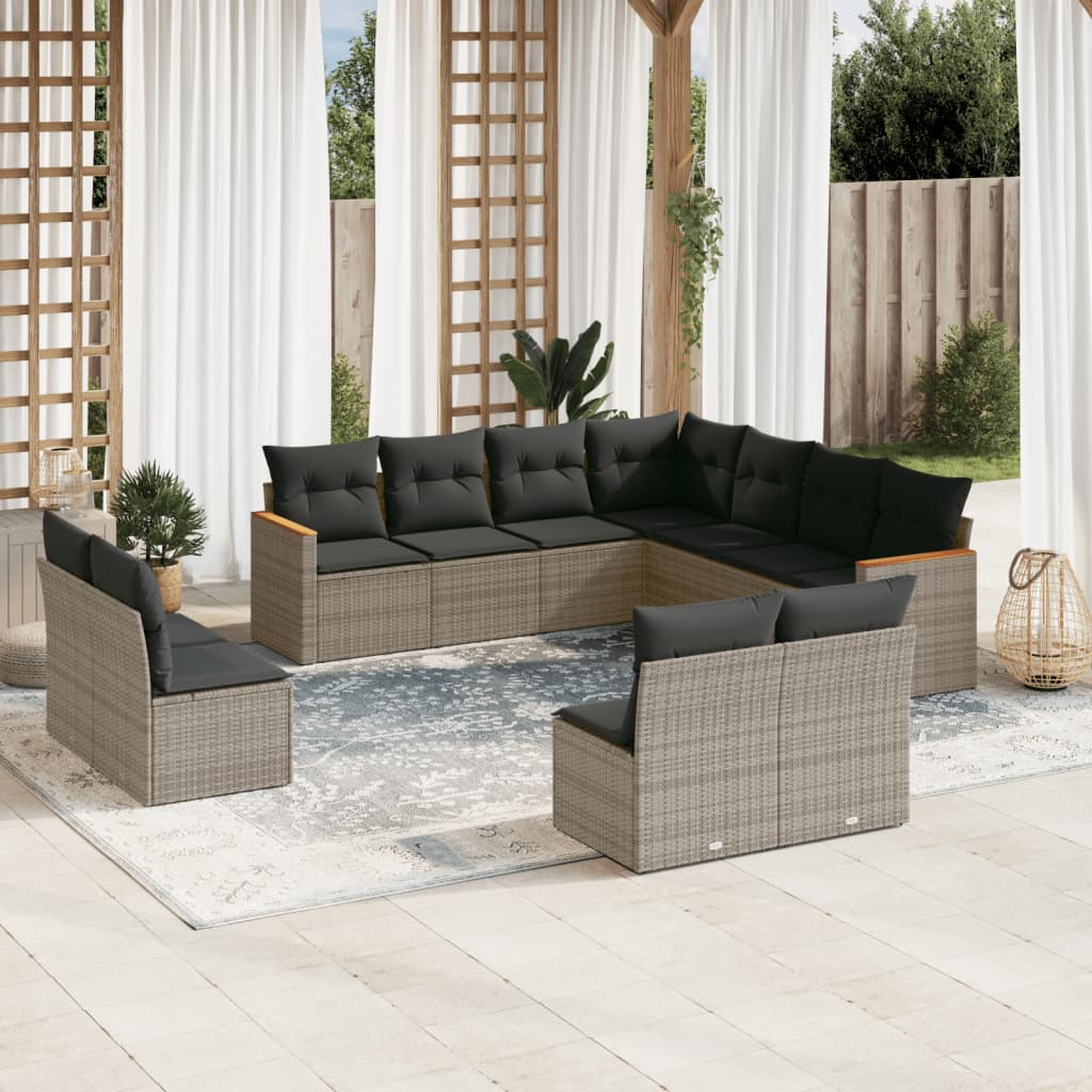 11-delige Loungeset met kussens poly rattan grijs is nu te koop bij PeponiXL, paradijselijk wonen!