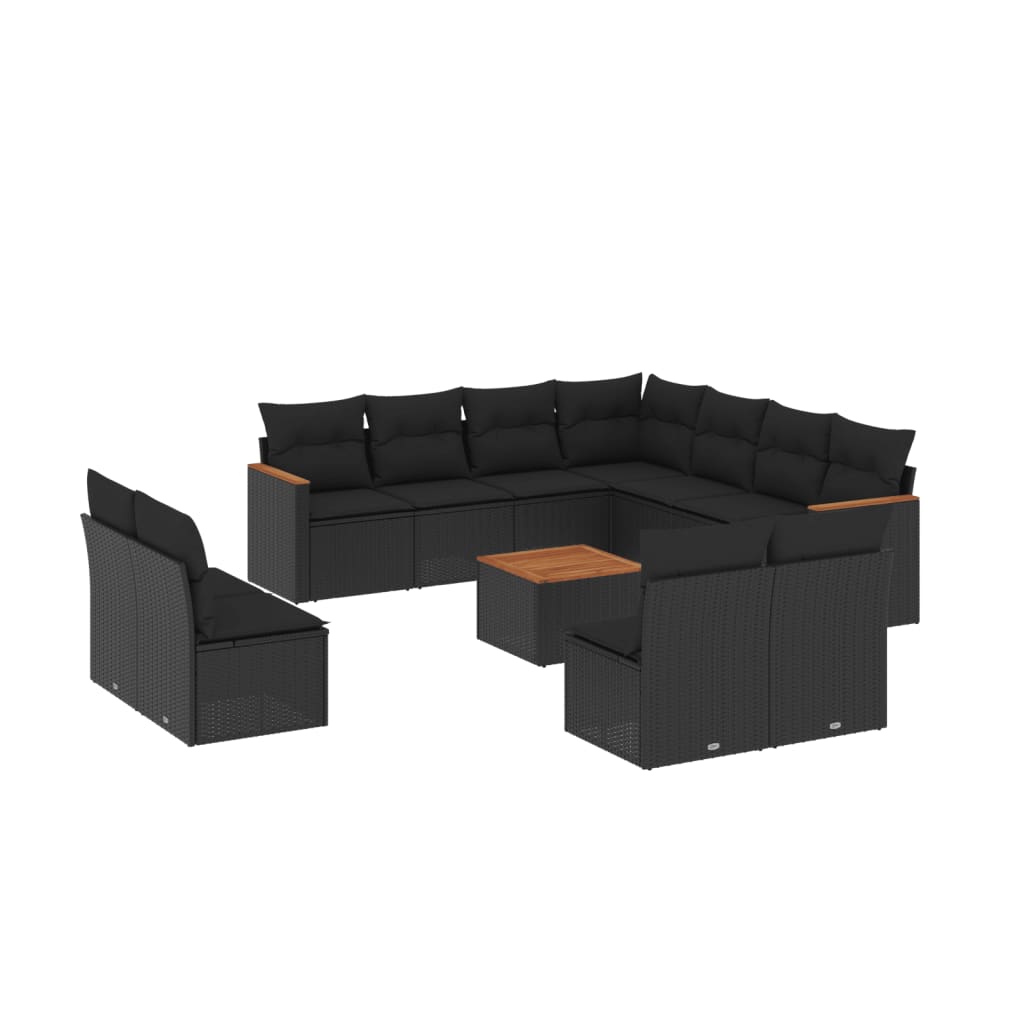 12-delige Loungeset met kussens poly rattan zwart is nu te koop bij PeponiXL, paradijselijk wonen!