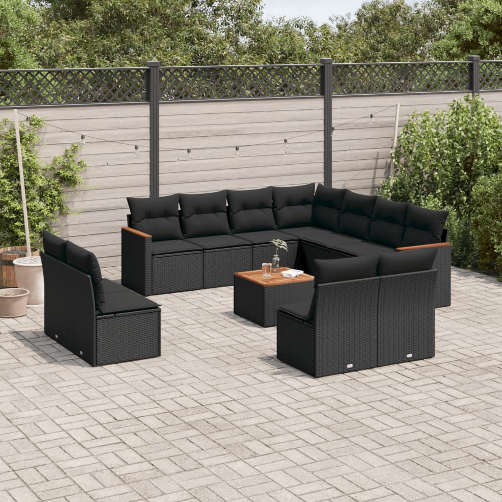 12-delige Loungeset met kussens poly rattan zwart is nu te koop bij PeponiXL, paradijselijk wonen!