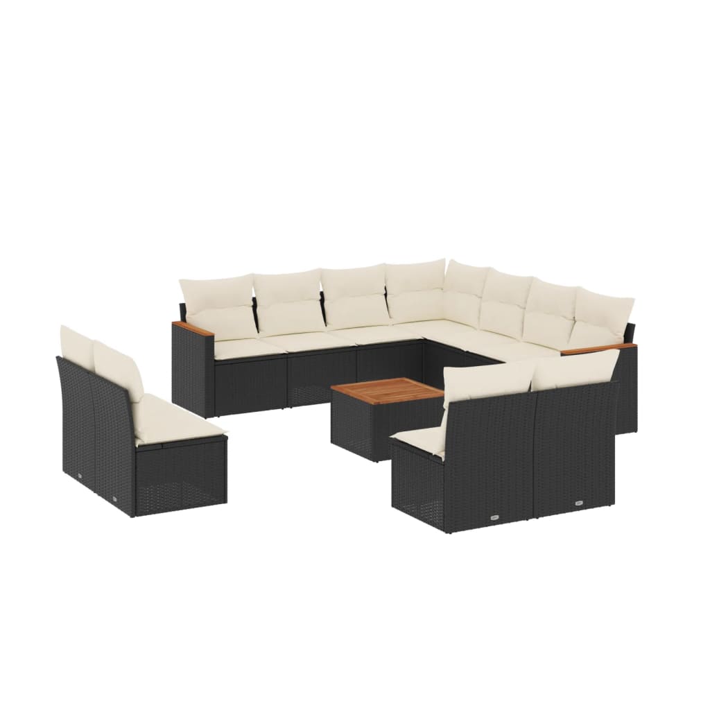 12-delige Loungeset met kussens poly rattan zwart is nu te koop bij PeponiXL, paradijselijk wonen!