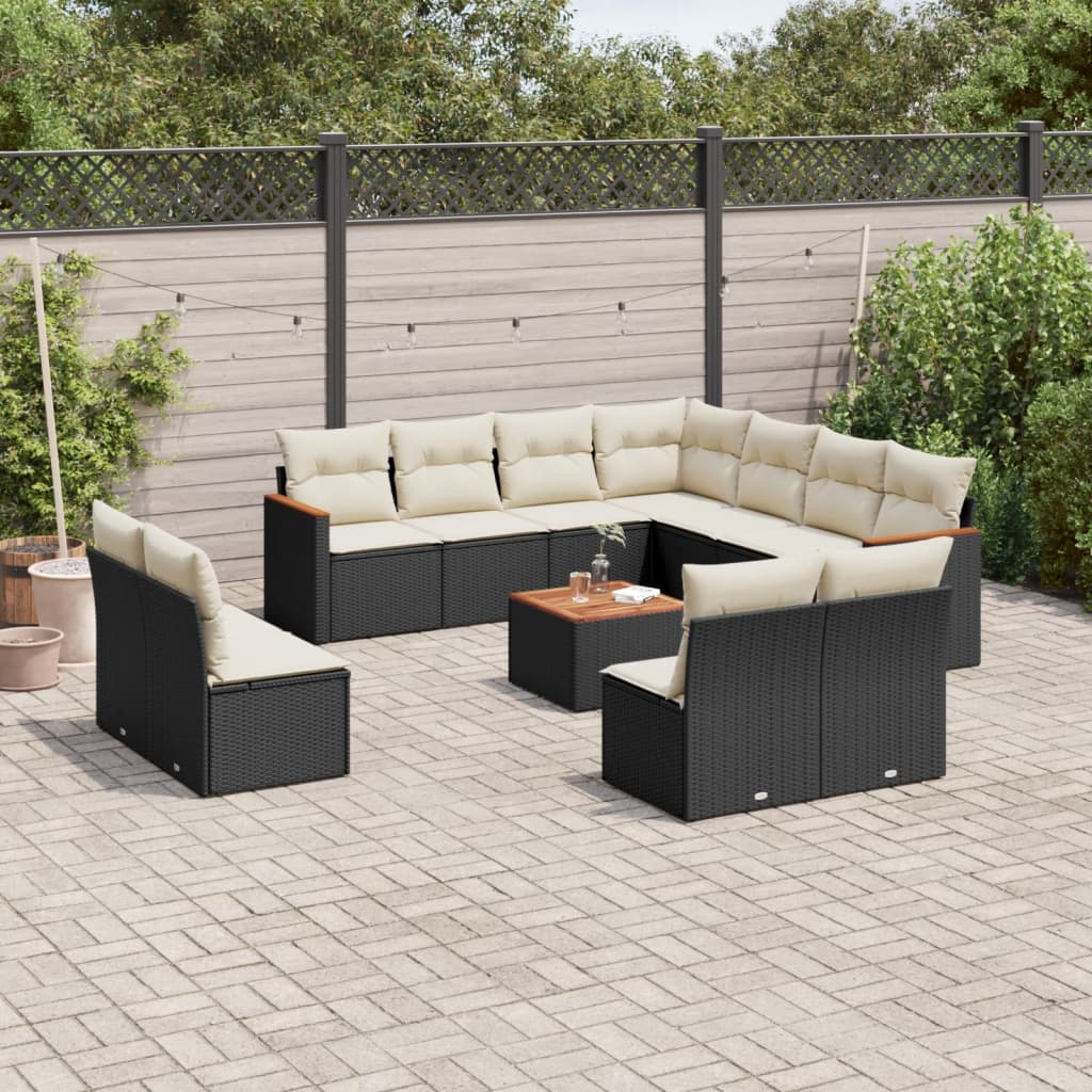 12-delige Loungeset met kussens poly rattan zwart is nu te koop bij PeponiXL, paradijselijk wonen!