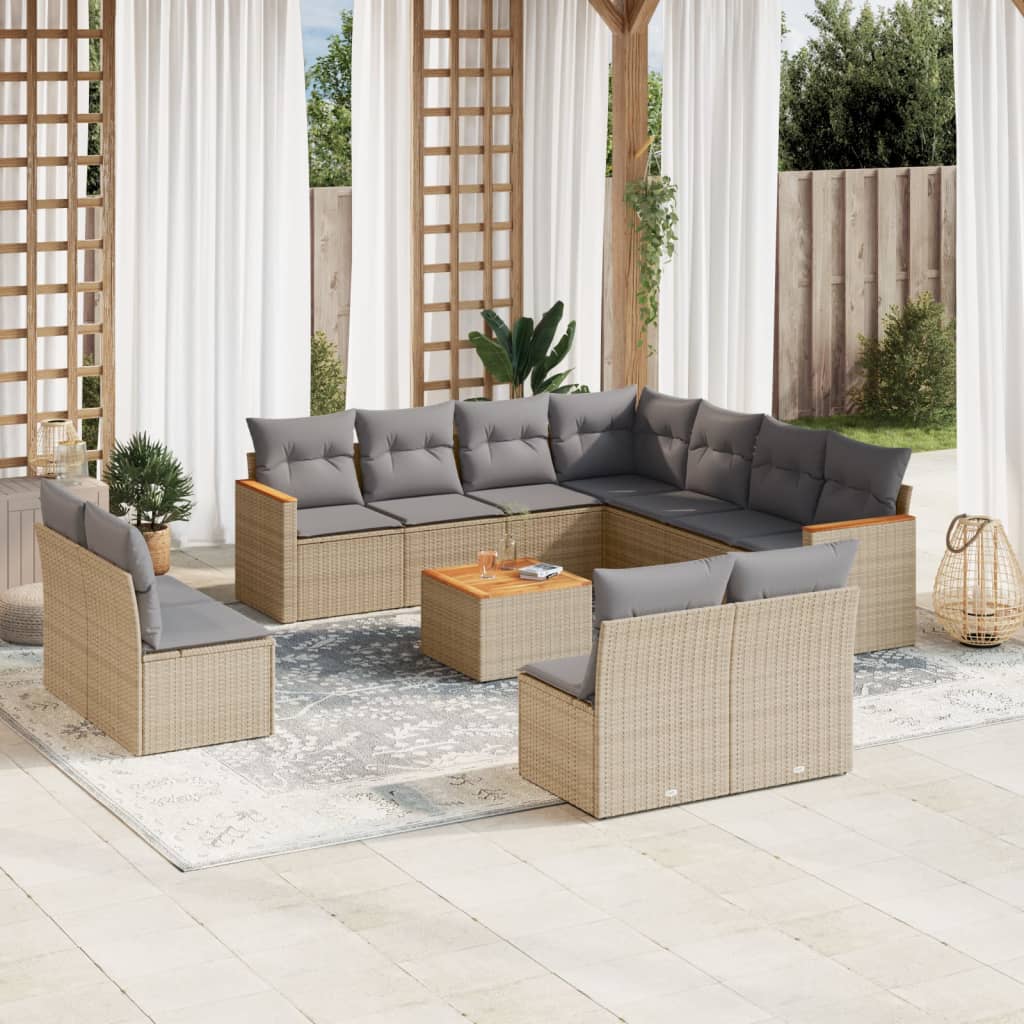 12-delige Loungeset met kussens poly rattan beige is nu te koop bij PeponiXL, paradijselijk wonen!