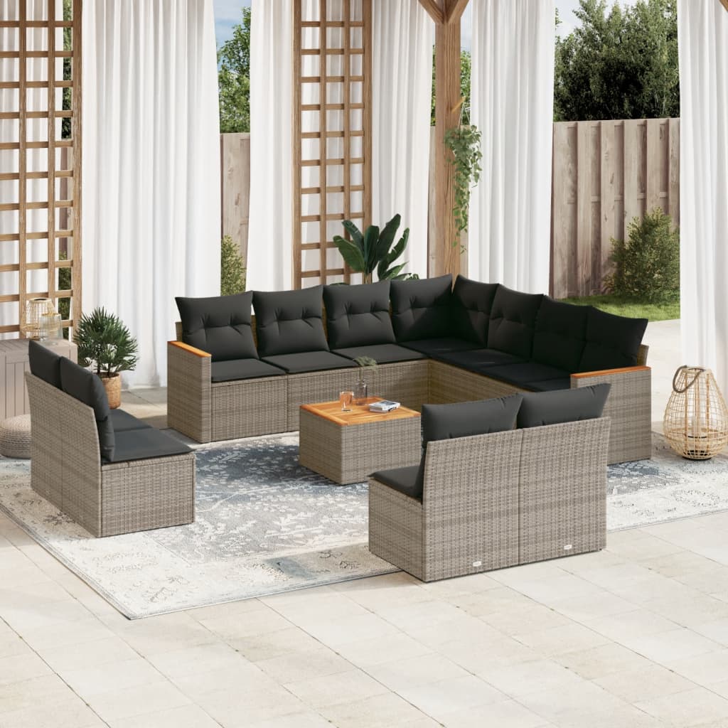 12-delige Loungeset met kussens poly rattan grijs is nu te koop bij PeponiXL, paradijselijk wonen!