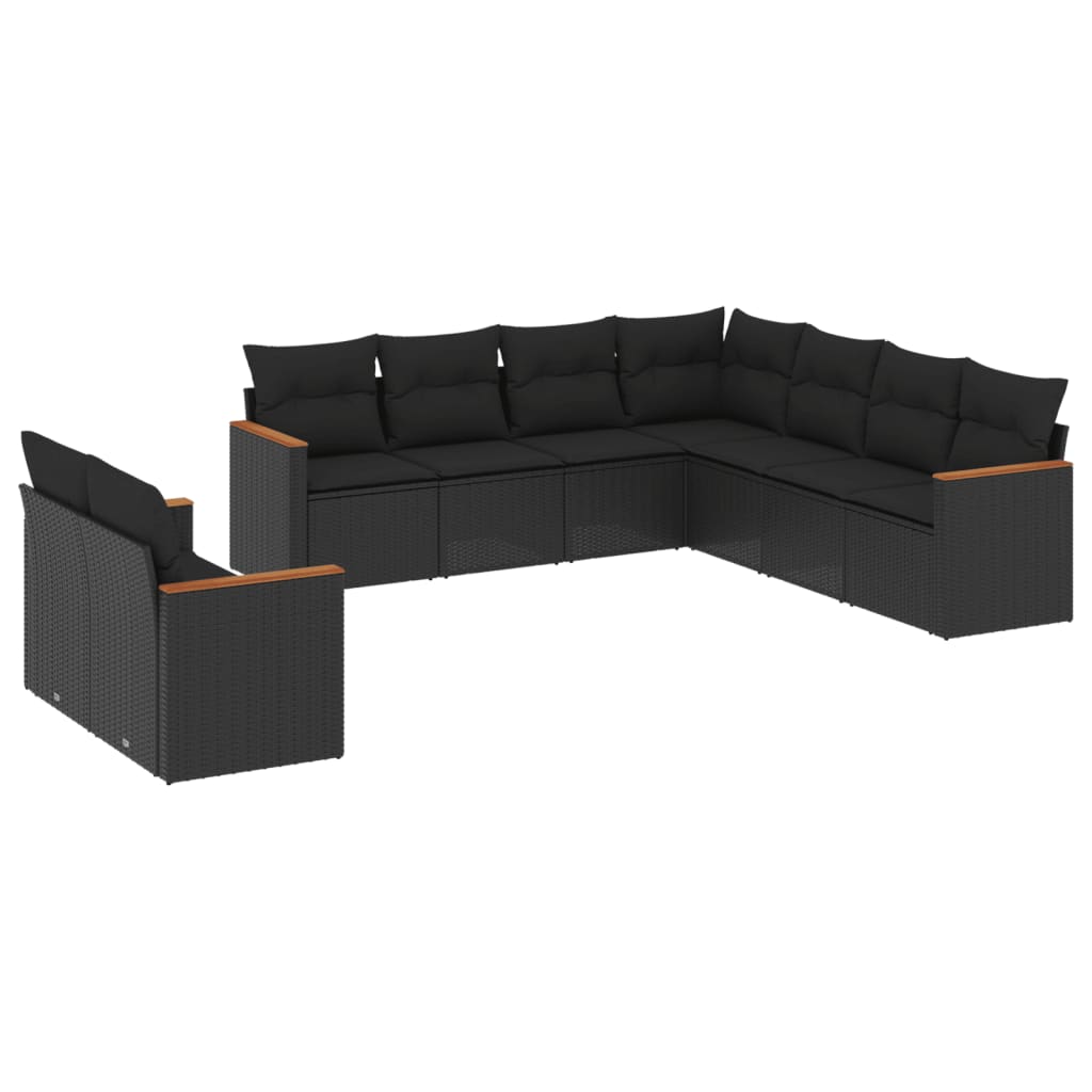 9-delige Loungeset met kussens poly rattan zwart is nu te koop bij PeponiXL, paradijselijk wonen!