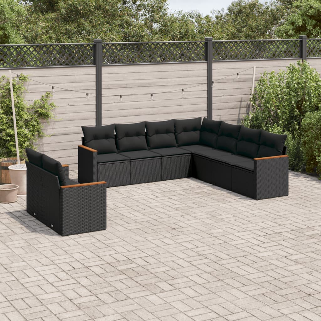 9-delige Loungeset met kussens poly rattan zwart is nu te koop bij PeponiXL, paradijselijk wonen!
