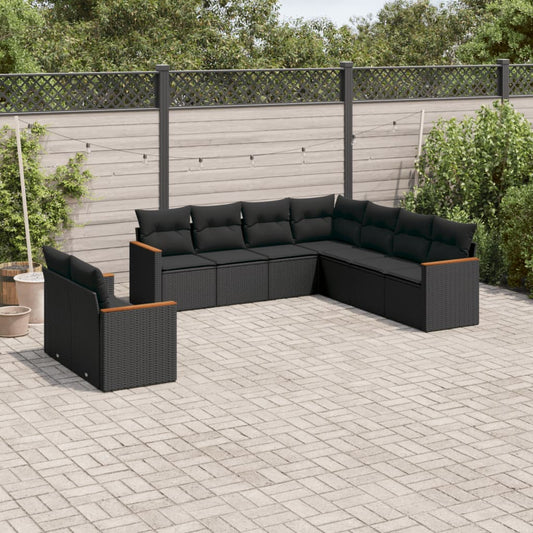 9-delige Loungeset met kussens poly rattan zwart is nu te koop bij PeponiXL, paradijselijk wonen!