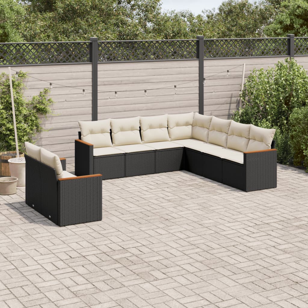 9-delige Loungeset met kussens poly rattan zwart is nu te koop bij PeponiXL, paradijselijk wonen!