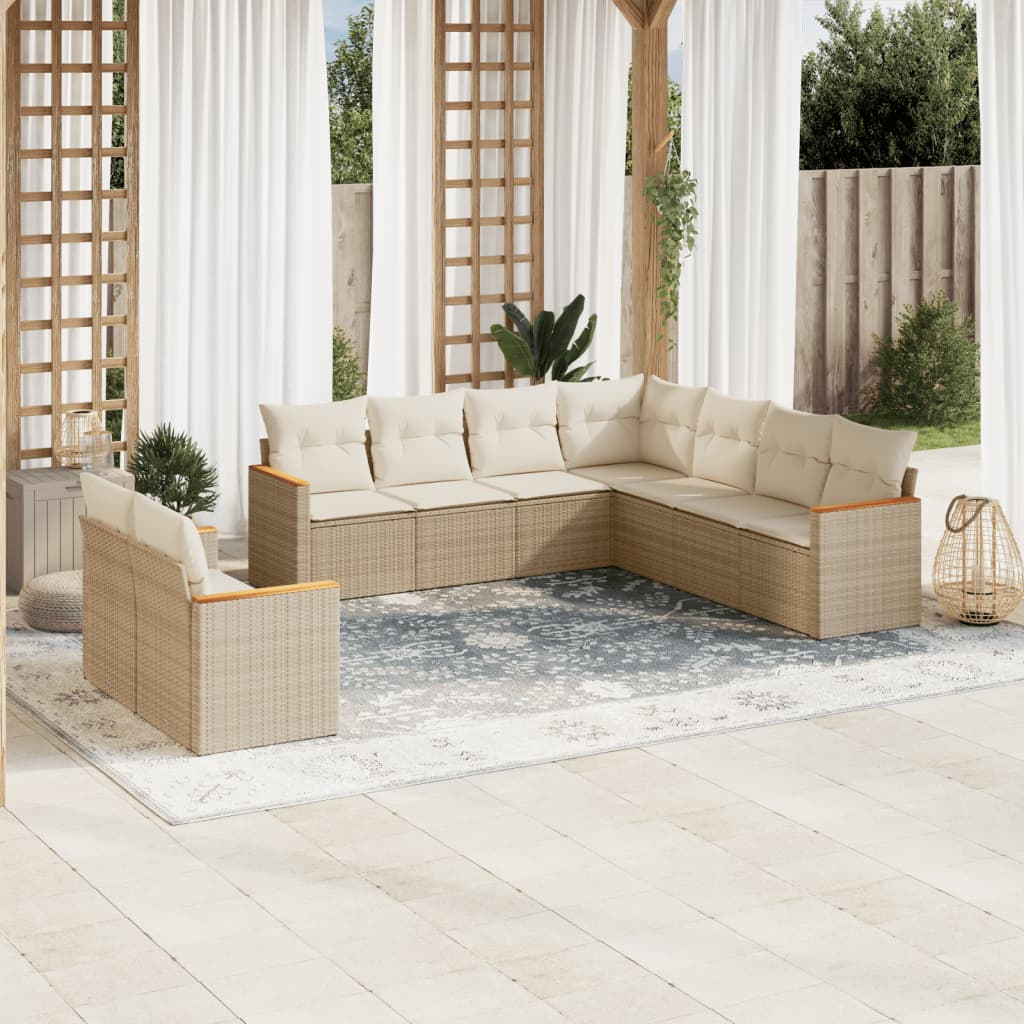 9-delige Loungeset met kussens poly rattan beige is nu te koop bij PeponiXL, paradijselijk wonen!