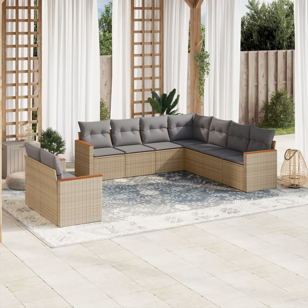 9-delige Loungeset met kussens poly rattan beige is nu te koop bij PeponiXL, paradijselijk wonen!