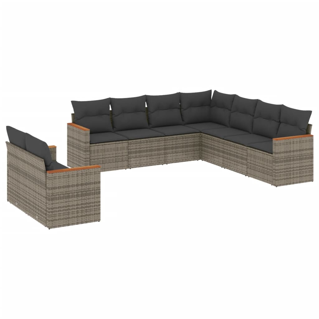 9-delige Loungeset met kussens poly rattan grijs is nu te koop bij PeponiXL, paradijselijk wonen!