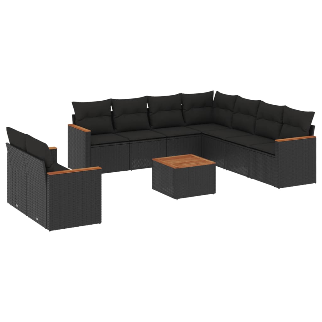 10-delige Loungeset met kussens poly rattan zwart is nu te koop bij PeponiXL, paradijselijk wonen!