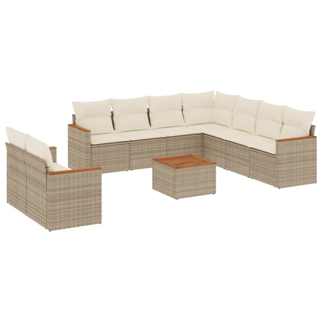 10-delige Loungeset met kussens poly rattan beige is nu te koop bij PeponiXL, paradijselijk wonen!