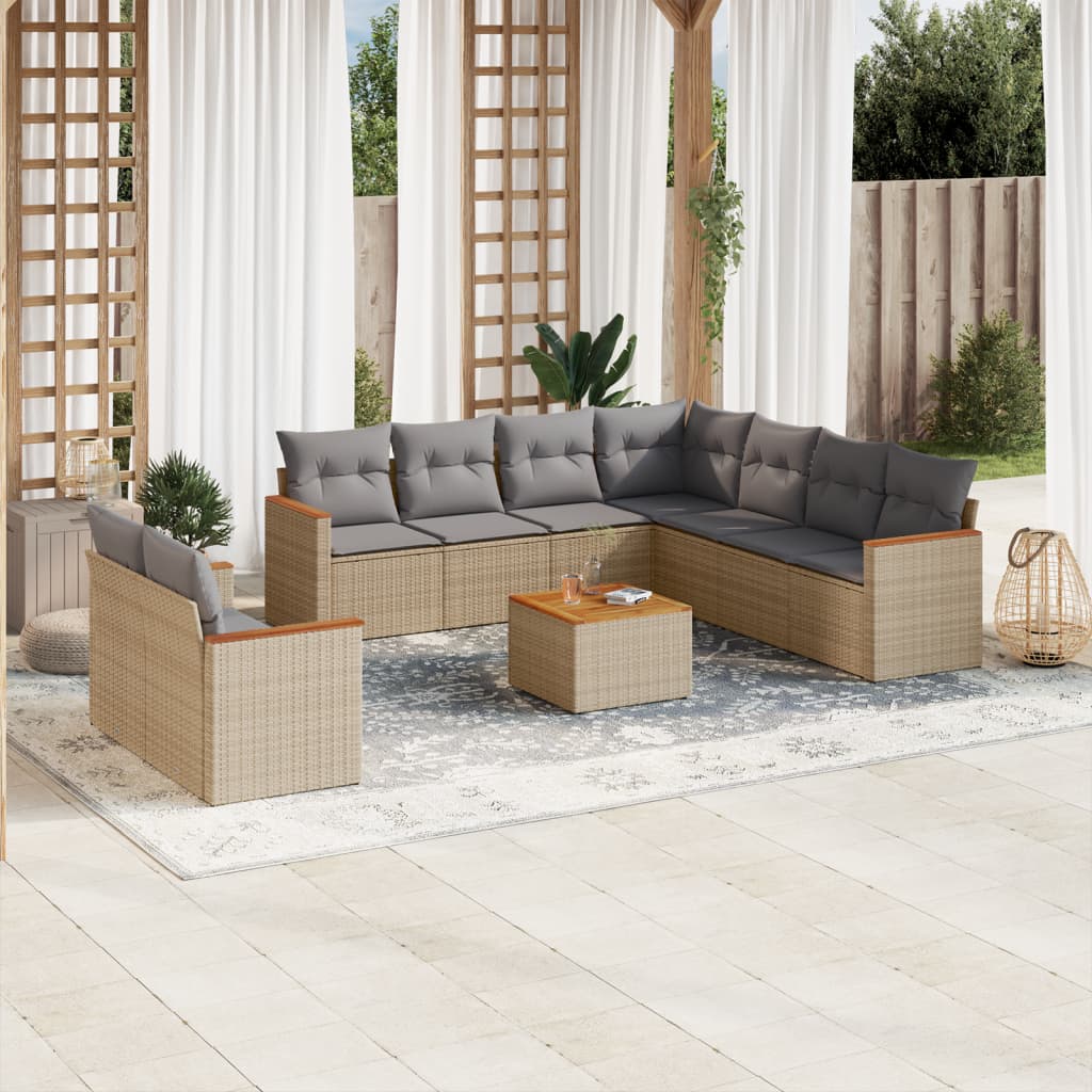 10-delige Loungeset met kussens poly rattan beige is nu te koop bij PeponiXL, paradijselijk wonen!