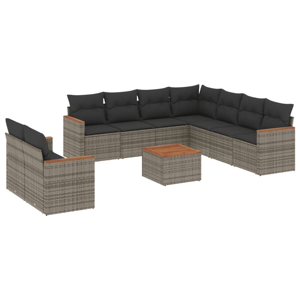 10-delige Loungeset met kussens poly rattan grijs is nu te koop bij PeponiXL, paradijselijk wonen!