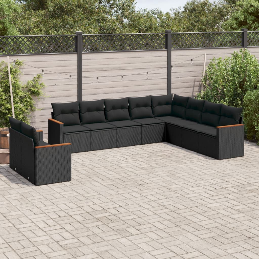 10-delige Loungeset met kussens poly rattan zwart is nu te koop bij PeponiXL, paradijselijk wonen!