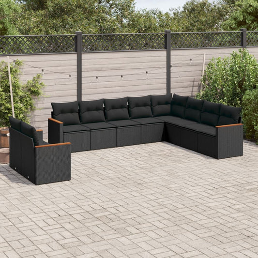 10-delige Loungeset met kussens poly rattan zwart is nu te koop bij PeponiXL, paradijselijk wonen!