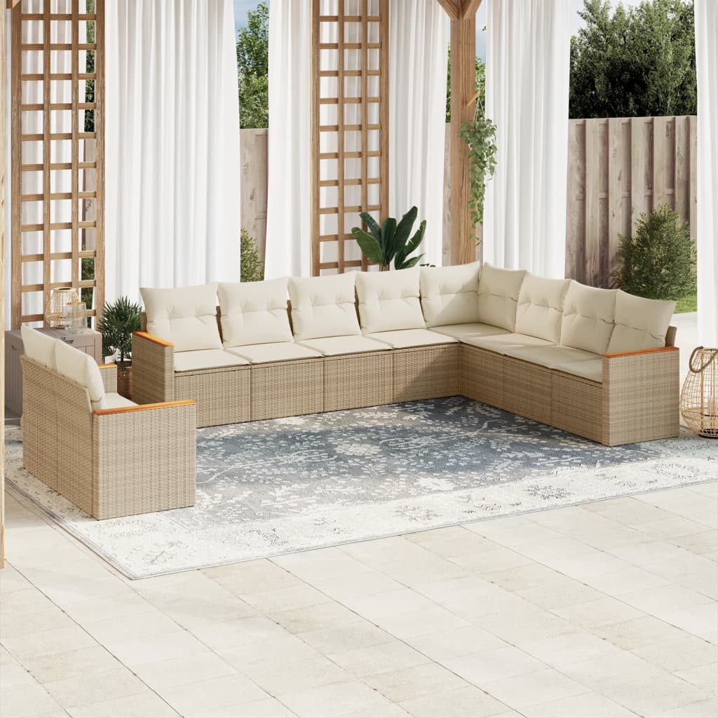 10-delige Loungeset met kussens poly rattan beige is nu te koop bij PeponiXL, paradijselijk wonen!
