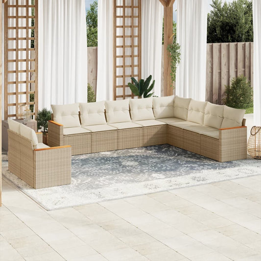 10-delige Loungeset met kussens poly rattan beige is nu te koop bij PeponiXL, paradijselijk wonen!