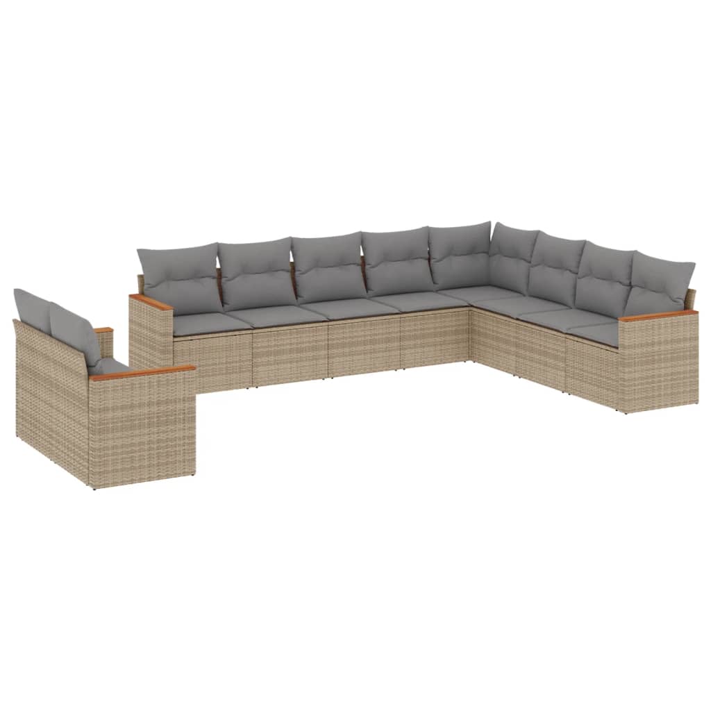 10-delige Loungeset met kussens poly rattan beige is nu te koop bij PeponiXL, paradijselijk wonen!