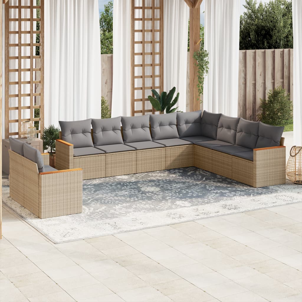 10-delige Loungeset met kussens poly rattan beige is nu te koop bij PeponiXL, paradijselijk wonen!