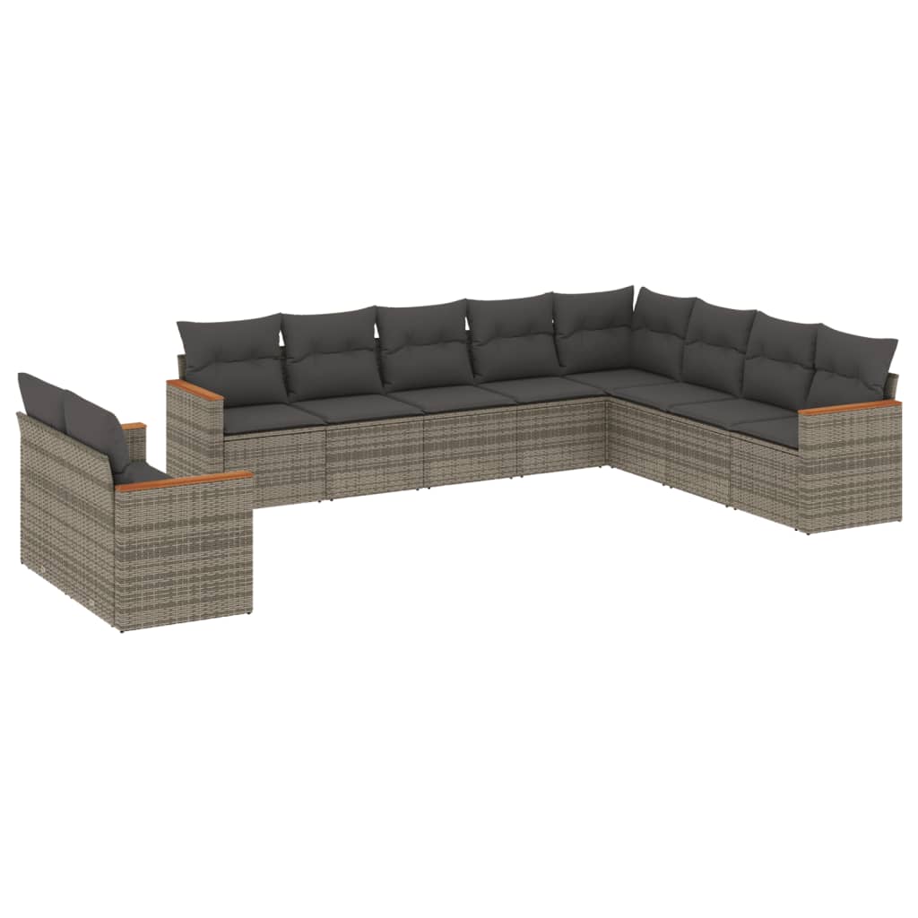 10-delige Loungeset met kussens poly rattan grijs is nu te koop bij PeponiXL, paradijselijk wonen!