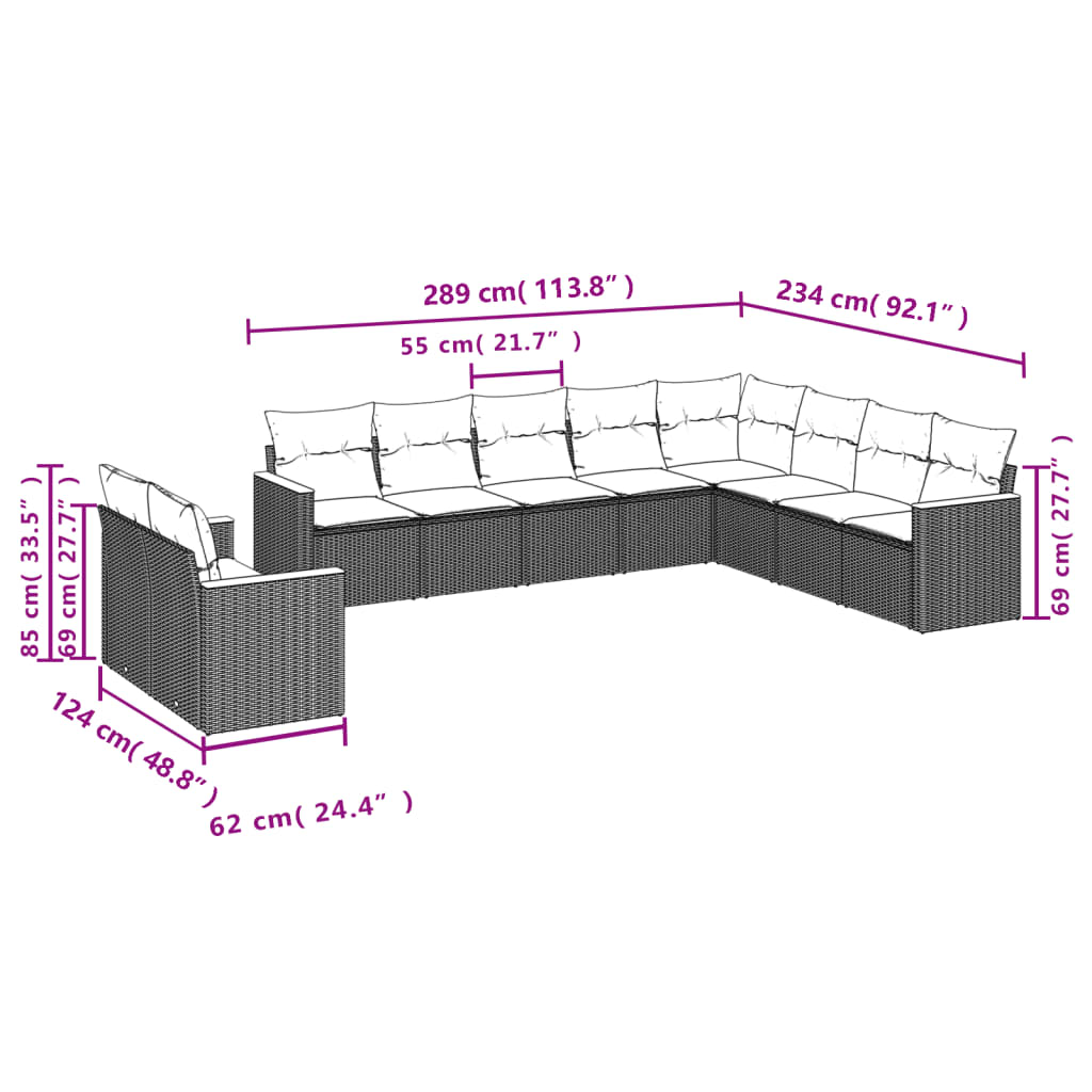 10-delige Loungeset met kussens poly rattan grijs is nu te koop bij PeponiXL, paradijselijk wonen!