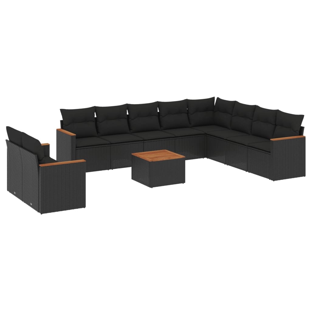 11-delige Loungeset met kussens poly rattan zwart is nu te koop bij PeponiXL, paradijselijk wonen!