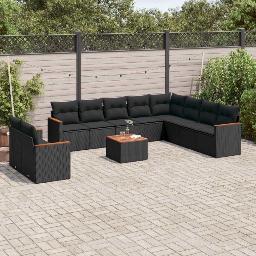 11-delige Loungeset met kussens poly rattan zwart is nu te koop bij PeponiXL, paradijselijk wonen!