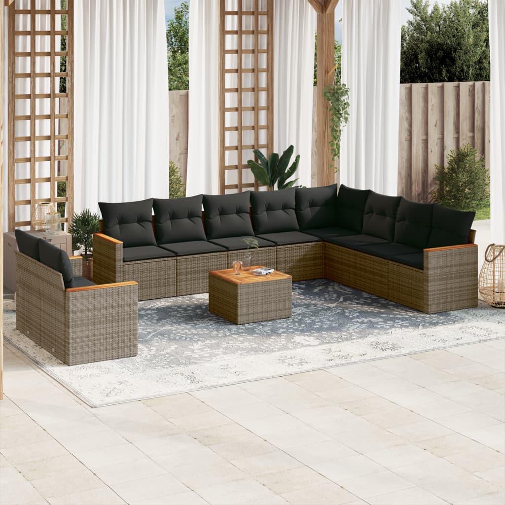 11-delige Loungeset met kussens poly rattan grijs is nu te koop bij PeponiXL, paradijselijk wonen!