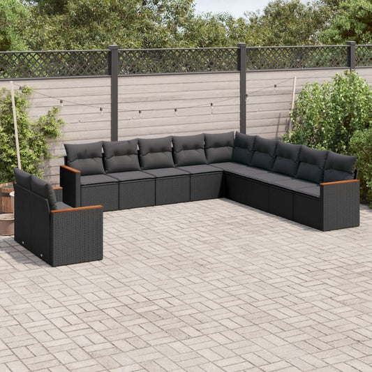 11-delige Loungeset met kussens poly rattan zwart is nu te koop bij PeponiXL, paradijselijk wonen!