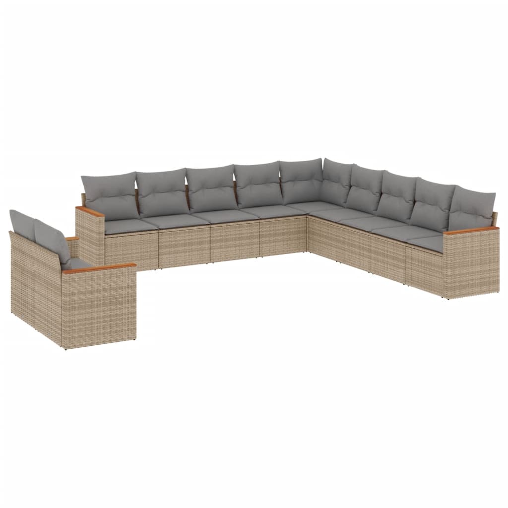 11-delige Tuinset met kussens poly rattan beige