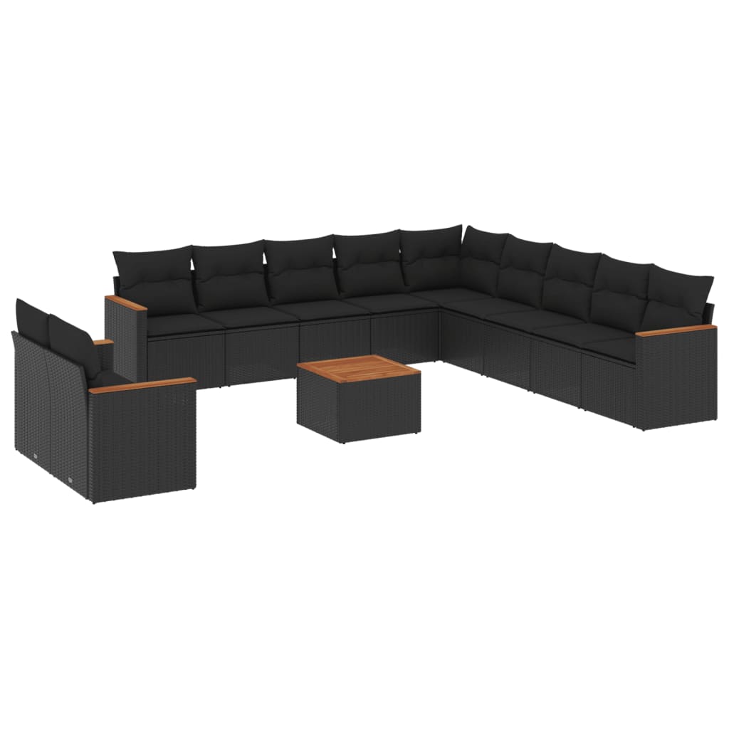 12-delige Loungeset met kussens poly rattan zwart is nu te koop bij PeponiXL, paradijselijk wonen!