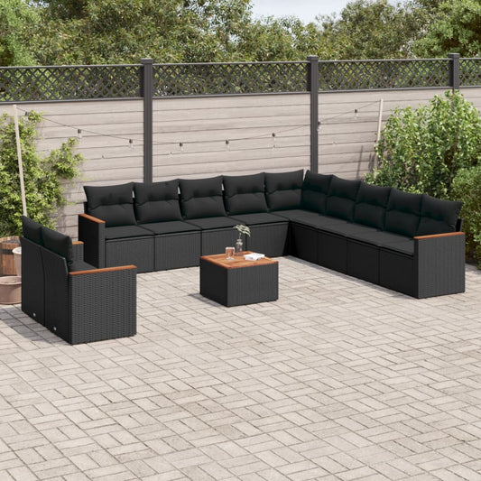 12-delige Loungeset met kussens poly rattan zwart is nu te koop bij PeponiXL, paradijselijk wonen!