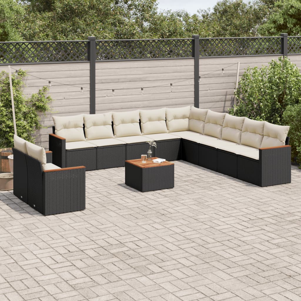 12-delige Loungeset met kussens poly rattan zwart is nu te koop bij PeponiXL, paradijselijk wonen!