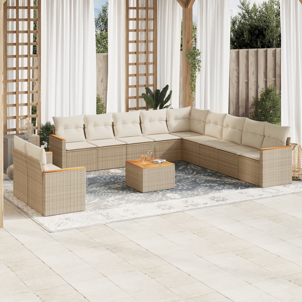 12-delige Loungeset met kussens poly rattan beige is nu te koop bij PeponiXL, paradijselijk wonen!