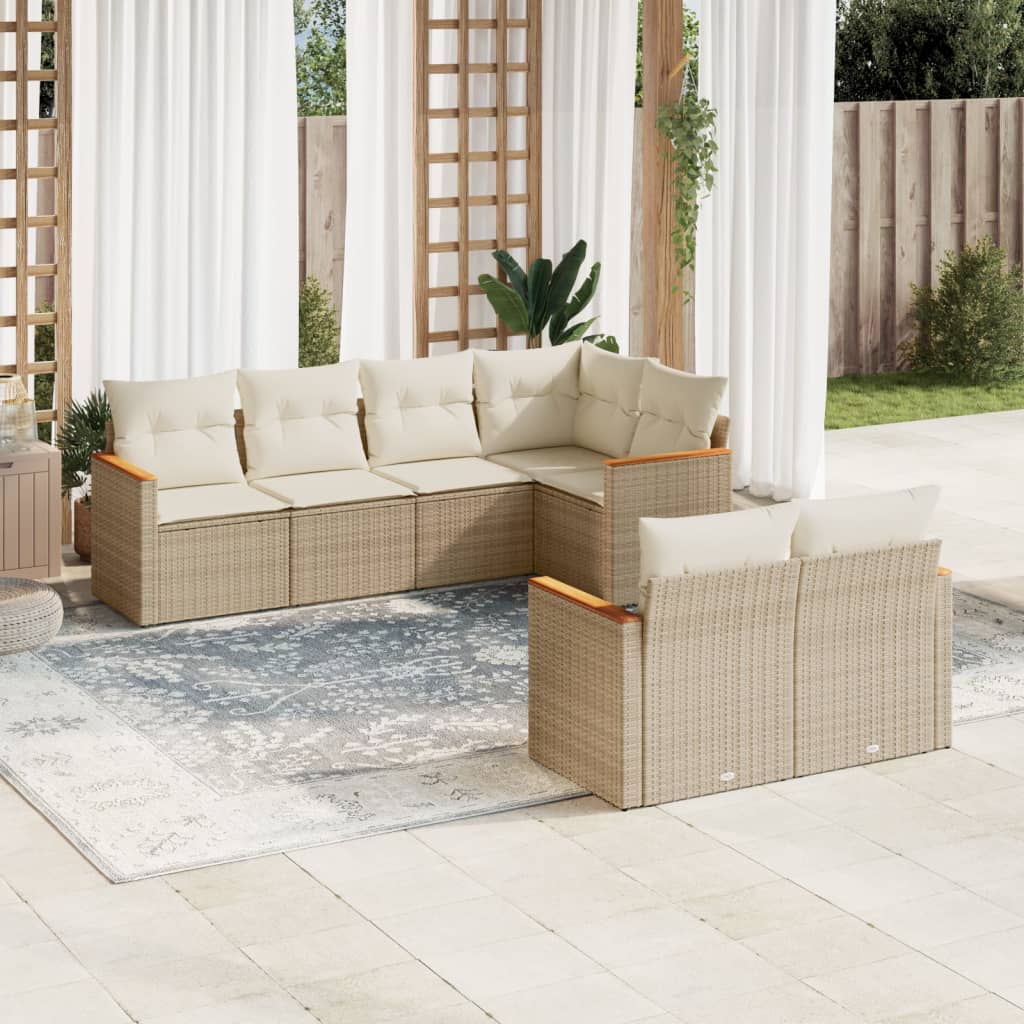 7-delige Loungeset met kussens poly rattan beige is nu te koop bij PeponiXL, paradijselijk wonen!