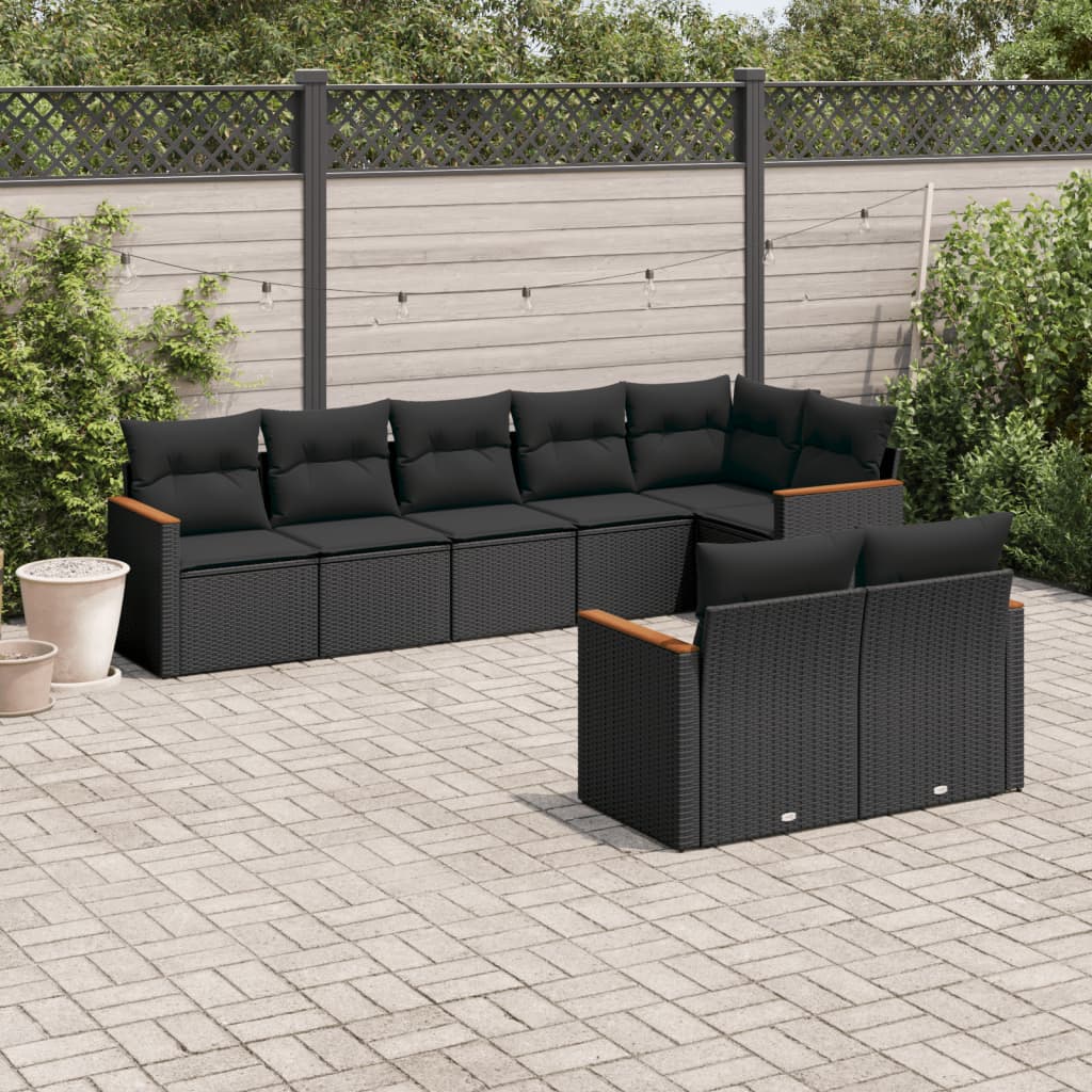8-delige Loungeset met kussens poly rattan zwart is nu te koop bij PeponiXL, paradijselijk wonen!