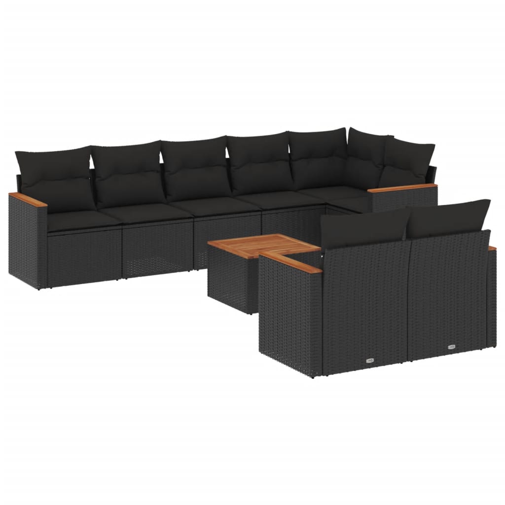 9-delige Loungeset met kussens poly rattan zwart is nu te koop bij PeponiXL, paradijselijk wonen!